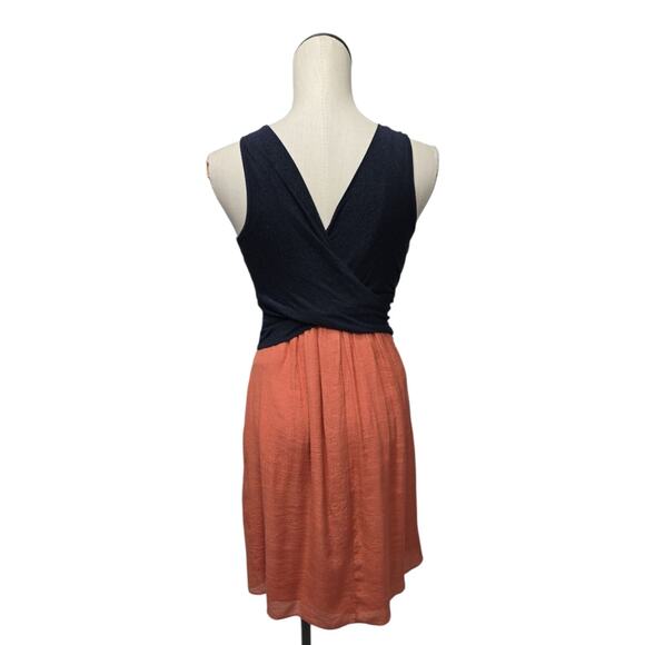 Anthropologie Amadi Cross Wrap Dress Navy & Coral Colorblock Dress Size Medium - Picture 2 of 10
